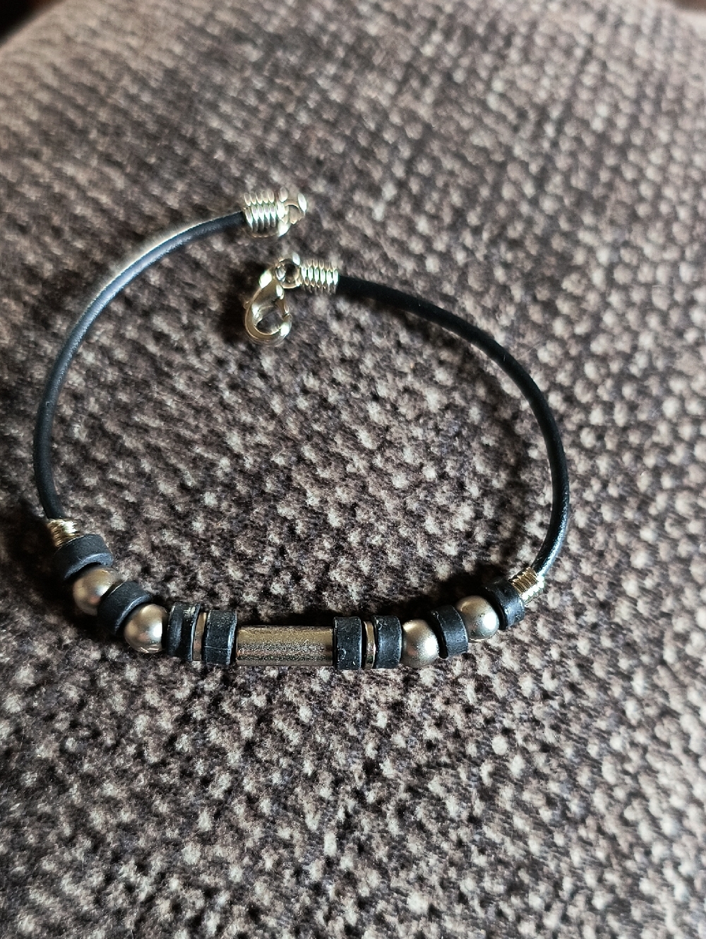 Minimalist Black Leather and Silver Bead Bracelet